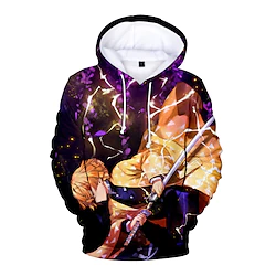 Inspired by Demon Slayer Cosplay Agatsuma Zenitsu Cartoon Back To School Anime Graphic Hoodie For Men's Women's Adults' 3D Print Terylene Lightinthebox