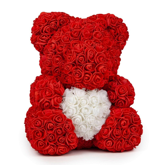 (Red & White Heart - With Box 40CM ) ROSE TEDDY BEAR 25CM & 40CM FOAM VALENTINES DAY