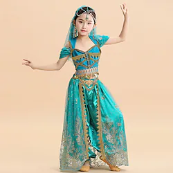 Belly Dance Kids' Dancewear Top Lace Sequins Girls' Performance Theme Party Short Sleeve High Lycra Lightinthebox