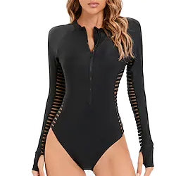 Women's Rash guard Swimsuit UPF50 Quick Dry Long Sleeve Spandex Bodysuit Bathing Suit Cut Out Front Zip Swimming Surfing Beach Water Sports Solid Colored Spring Summer Autumn Lightinthebox