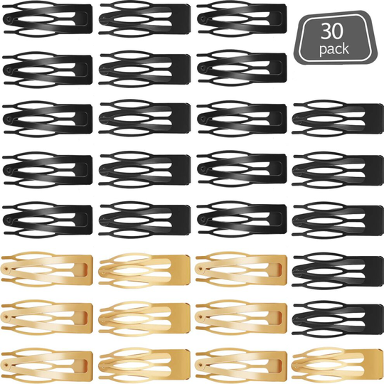 30 Pieces Double Grip Hair Clips Metal Snap Hair Barrettes for Women Girls Hair Making (Black and Gold)