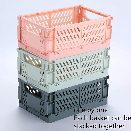 SET OF 3 LARGE FOLDING PLASTIC STORAGE BOX COLLAPSIBLE BASKET HOME OFFICE