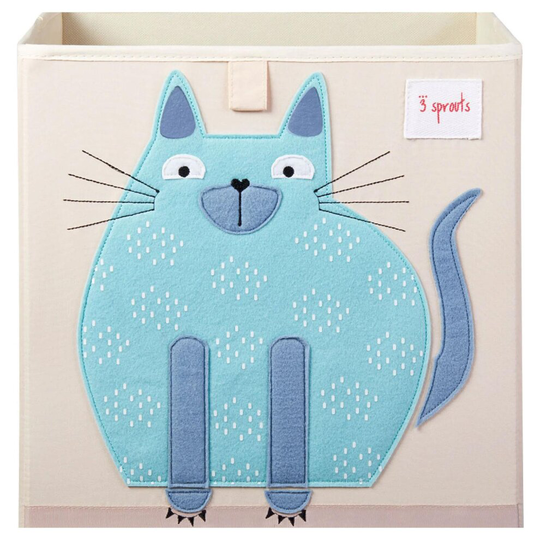 3 Sprouts Multipurpose Kids Storage Toy Box Foldable Organizer Cube, Cat Design