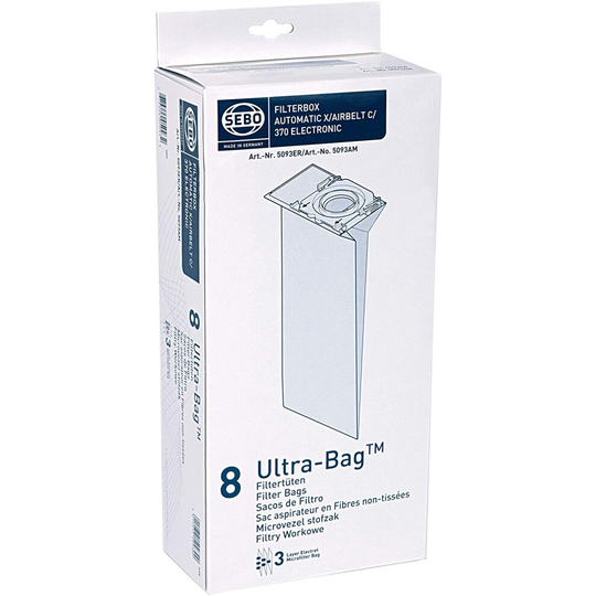 SEBO 5093AM Vacuum Filter Bag Box for X Series, 8-Pack