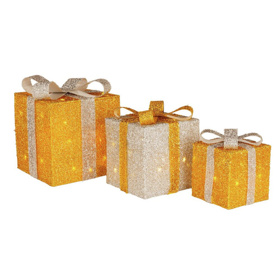 Home Set of 3 Light Up Gift Boxes Christmas Decoration - Gold & White