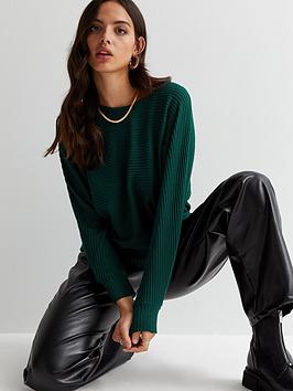 New Look Dark Green Ribbed Fine Knit Batwing Top