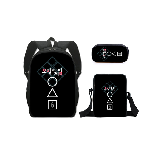 (23) 3 PCS Squid Game School Bag Lunch Bag Pencil Box Set Backpack