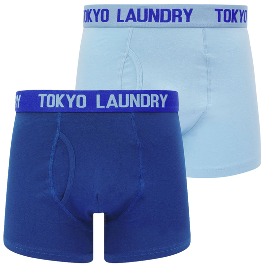 Mens Underwear Tower 2 (2 Pack) Boxer Shorts Set in Blue Bell / True Blue - Tokyo Laundry / S - Tokyo Laundry