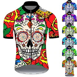 21Grams Men's Cycling Jersey Short Sleeve Bike Jersey Top with 3 Rear Pockets Mountain Bike MTB Road Bike Cycling Cycling Breathable Ultraviolet Resistant Quick Dry Green Purple Yellow Skull Sugar Lightinthebox