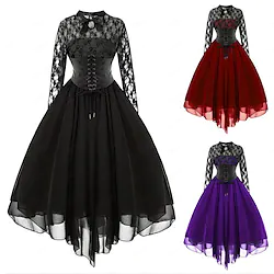 Goth Girl Retro Vintage Punk Gothic Medieval Dress Masquerade Women's Lace Costume Vintage Cosplay Party / Evening Long Sleeve Dress Carnival / Chiffon Lightinthebox