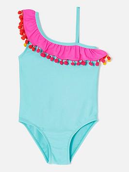 Accessorize Girls Pom Frill Swimsuit - Aqua