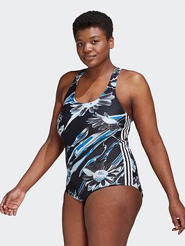 Adidas Positivisea 3-Stripes Graphic Swimsuit (Plus Size)