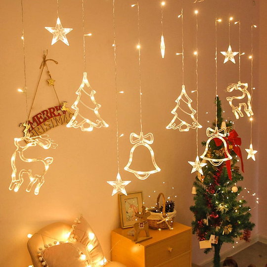 Christmas Curtain Light 3.5M Waterproof Fairy Light String Christmas Window Lights 8 Modes Wedding Party Garden Bedroom Decoration USB+Battery Box