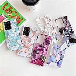 Phone Case for Samsung Galaxy S20 S20 Plus S20 Ultra A51 A71 Geometric stitching marble pattern bright surface material IMD process electroplating folding bracket all-inclusive m HJ3 Lightinthebox