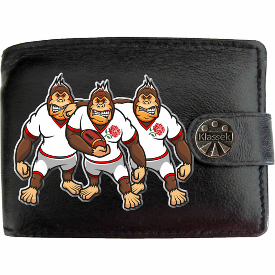 (Standard) England Rugby Shirt Gorilla Team Mens Wallet Chain Leather Coin Pocket Klassek RFID Blocking Credit Card Slots and Metal Gift Box