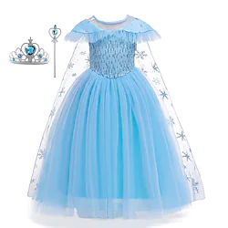 Frozen Frozen Princess Elsa Cosplay Costume Costume Flower Girl Dress Girls' Movie Cosplay Cosplay Blue Dress Headwear Wand Christmas New Year Masquerade Polyester Organza Lightinthebox