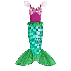 Little Mermaid Mermaid Tail Aqua Princess Dress Theme Party Costume Girls' Movie Cosplay Cosplay Halloween Blue Green Dress Halloween Carnival Masquerade Cotton Lightinthebox
