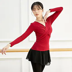 Ballet Top Ruching Solid Women's Training Performance Long Sleeve High Cotton Blend Lightinthebox