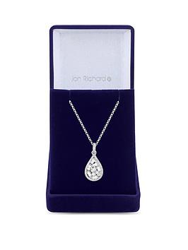 Jon Richard Silver Plated Crystal Cubic Zirconia Scattered Stone Pear Drop Pendant Necklace - Gift Boxed