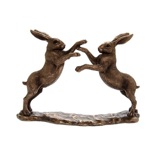 Twin Boxing Hares Leonardo Bronze Effect Ornament Figurine Collection