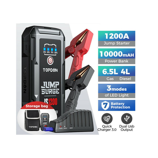 Car Jump Starter Topdon JS1200 1200 Amps 12V Lithium Battery Charger for Up to 6.5L Gas, 4.0L Diesel