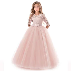 Princess Lace Prom Dress Flower Girl Dress 3-13 Years Kids Little Girls' Floral Lace Solid Colored Party Wedding Evening Hollow Out Lace Tulle Maxi Short Sleeve Flower Vintage Gowns Lightinthebox