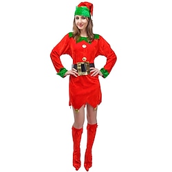 Elf Dress Fancy Christmas Dress Santa Suits Women's Cosplay Costume Christmas Christmas Carnival Masquerade Christmas Eve Adults Party Christmas Polyester Dress Belt Hat Lightinthebox