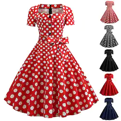 Audrey Hepburn Polka Dots Retro Vintage 1950s Cocktail Dress Vintage Dress Dailywear Spring Summer Dress Party Costume Women's Adults' Costume Vintage Cosplay Prom Tea Party Short Sleeve A-Line Lightinthebox
