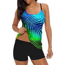 Women's Tankini Two Piece Swimsuit with Boy Shorts Swimwear Bathing Suit Swimwear Blue Quick Dry Swimming Surfing Beach Summer Lightinthebox