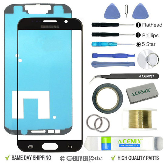 SAMSUNG GALAXY S6 Black Replacement Screen Front Glass lens Repair Kit+ 2mm Tape
