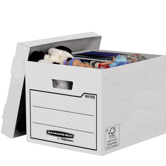 Bankers Box Corrugated Cardboard Storage Box/Archive Box for General Use - White (W x H x D) 32 x 25 x 39 cm (Pack of 10)