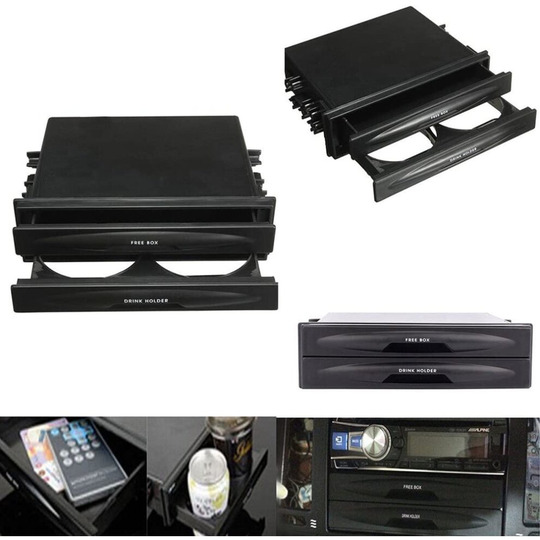 Universal Double DIN Car Radio Holder Plastic Drawers Storage Box Pocket Cup