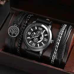 4pcs/Set Casual Leather Strap Number Date Quartz Wristwatch Fashion Men Watches For Man Simple Sport Style Male Clock Lightinthebox
