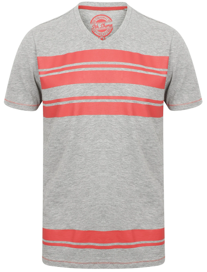 T-Shirts Sungai V Neck Striped Cotton T-Shirt In Light Grey Marl - South Shore / L - Tokyo Laundry