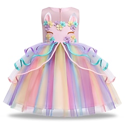 Fairytale Princess Unicorn Flower Girl Dress Tulle Dresses Tutus Girls' Movie Cosplay Cosplay Halloween Rosy Pink Purple Dress Halloween Carnival Masquerade Polyester Lightinthebox