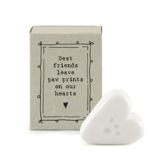 Mini Ceramic Pet Paw Print in a Heart Ornament 'Best Friends Leave Paw Prints on our hearts' | Cracker Filler Gifts