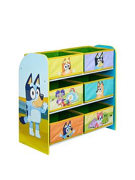 Bluey Kids Bedroom Toy Storage Unit With 6 Fabric Storage Boxes