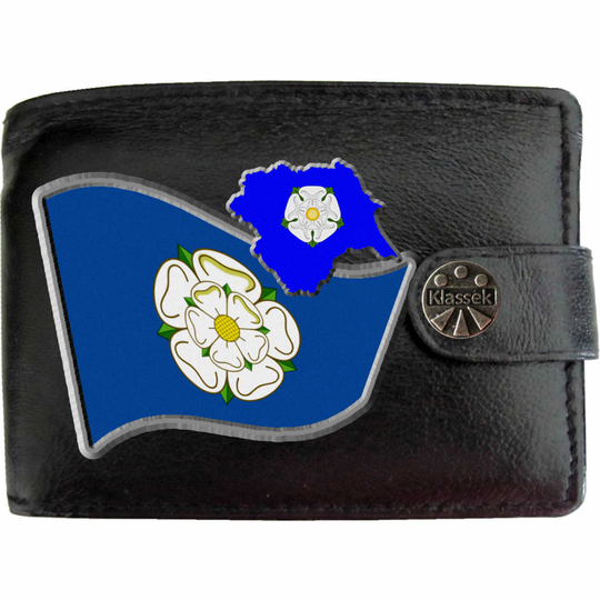 (Standard) Yorkshire Flag Yorks Map COA Mens Wallet Chain Leather Coin Pocket Klassek RFID Blocking Credit Card Slots and Metal Gift Box