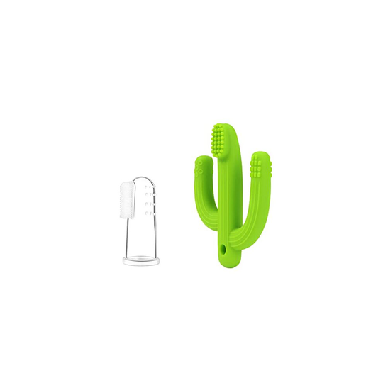 Teething Toys for Baby and Finger Toothbrush,2 Pack, Infant Training Teether Toothbrush,Cactus Shape Chew Toys Hands Free Design ,100% Food Grade