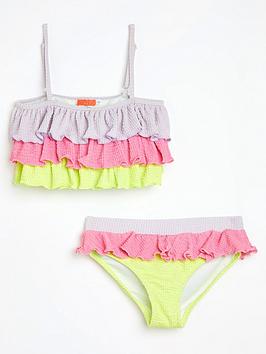 River Island Girls Colourblock Frill Bikini, Pink, Size 11-12 Years, Women
