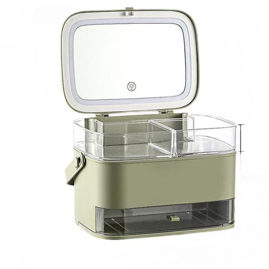 Cosmetic Storage Box With Mirror Led Light Desktop Makeup Organizer Case Dust Proof Drawer Type
