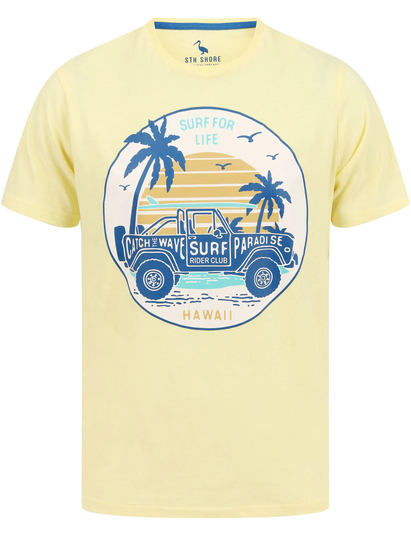 T-Shirts Hawaii Motif Cotton Jersey T-Shirt in Pastel Yellow - South Shore / S - Tokyo Laundry