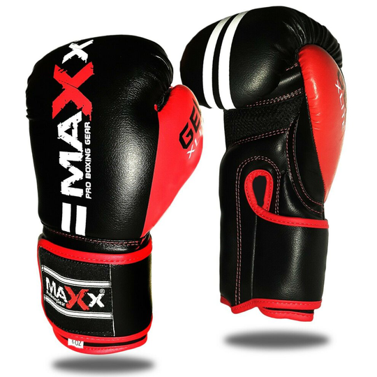 (Black Red, 6oz) Maxx 2lines Kids Junior Boxing Gloves Sparring Glove Competition Training and Fighting glove pad MMA UFC gym in door