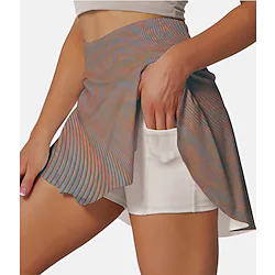 Women's Running Skirt Athletic Skorts Side Pockets 2 in 1 Bottoms Athletic Athleisure Breathable Quick Dry Moisture Wicking Fitness Gym Workout Running Sportswear Activewear Stripes Purple Yellow Lightinthebox