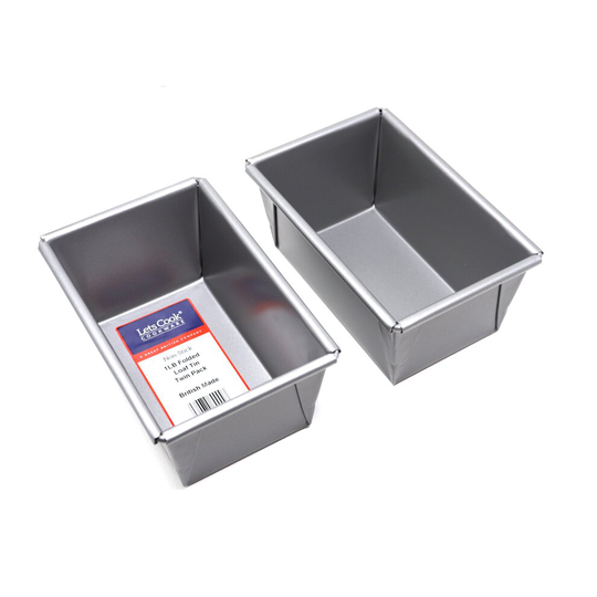 1LB Traditional Farmhouse Loaf Tin Twin Pack, Box Style, British Made with Double Coated Non Stick by Lets Cook Cookware