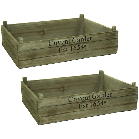 (Large, Set of 2) Natural Brown Covent Garden Vintage Wooden Storage Display Apple Crate Box