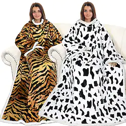 Adults' Oversized Hoodie Blanket Wearable Blanket With Pocket Tiger Milk Cow Leopard Leopard Onesie Pajamas Flannel Cosplay For Men and Women Carnival Animal Sleepwear Cartoon Festival / Holiday Lightinthebox