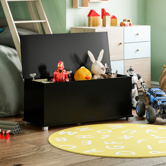 (Black) Leon Toy Box Storage Ottoman Bench Stool Organiser