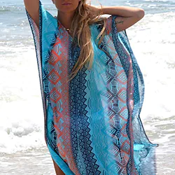 Women's Swimwear Cover Up Beach Dress Normal Swimsuit Oversized Print Blue Bathing Suits New Party Active / Casual / Padless Lightinthebox