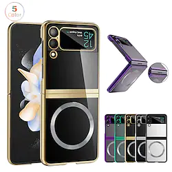 Phone Case For Samsung Galaxy Flip Z Flip 4 Z Flip 3 Plating Flip Magnetic Solid Colored PC Lightinthebox